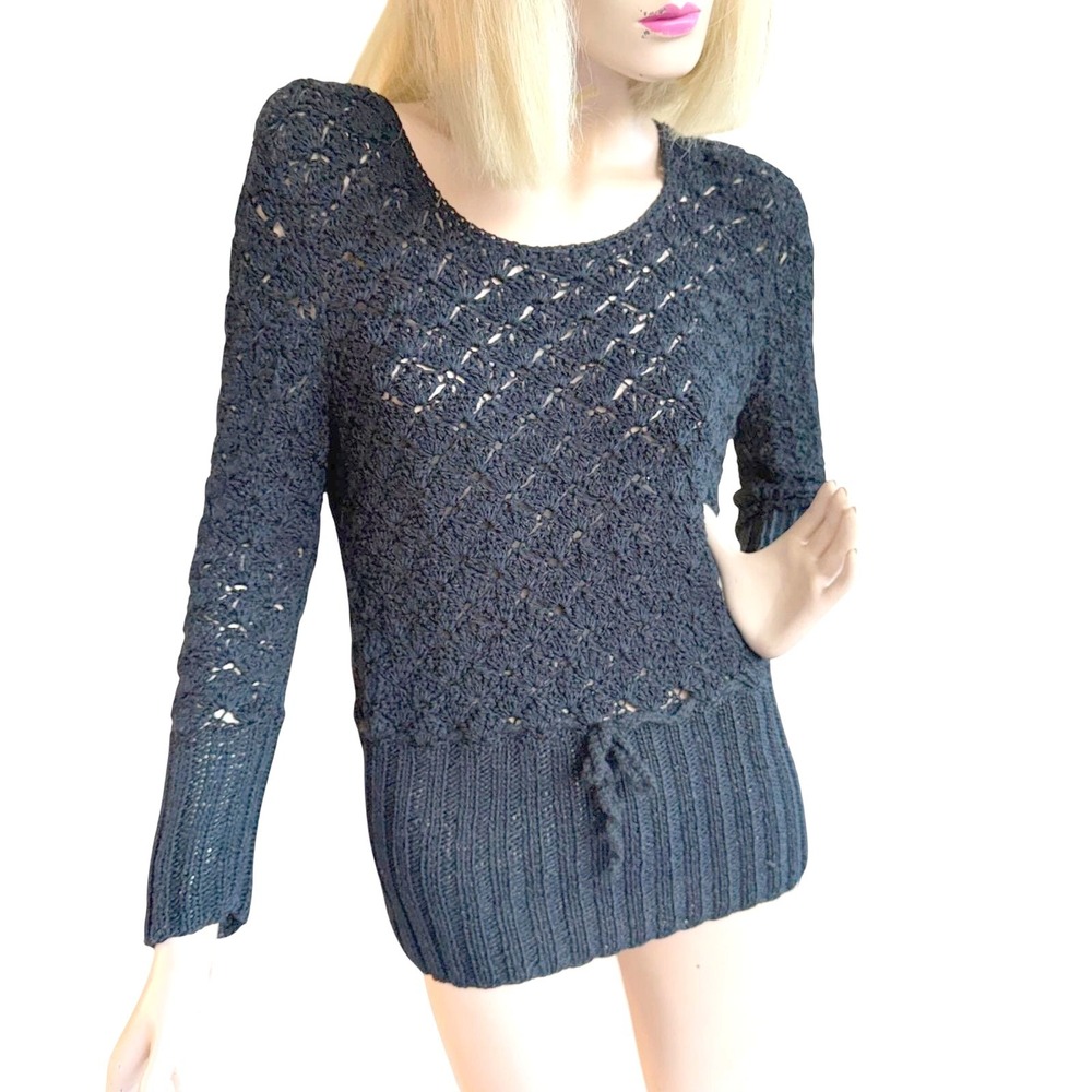 Vintage Handmade Crochet Sweater Black Whimsigoth Witchy Cottagecore Bohemian‎ M